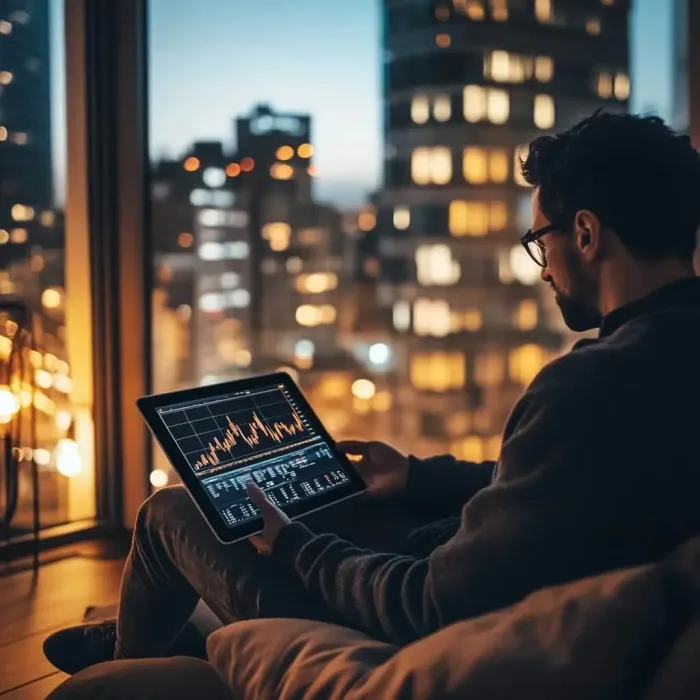 Trader che lavora di notte